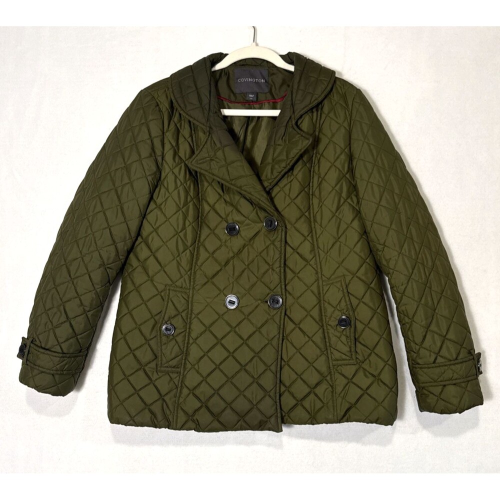Covington Women’s LG Olive Green Quilted Double-Breasted Jacket Cabincore Preppy